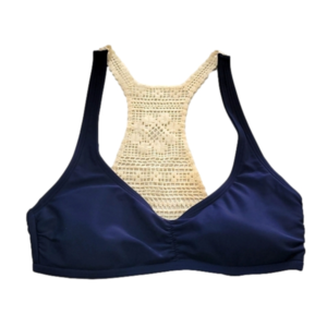Aerie Navy & Cream Crocheted Bikini Top Sz S